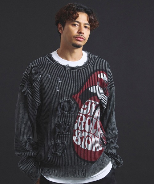 JACKROSE（ジャックローズ）の「B-TRS-Lips&Tongue-ダメージグランジニット（ニット/セーター・メンズ・ブラック/ブラック系2・M/L）」の14枚目の写真