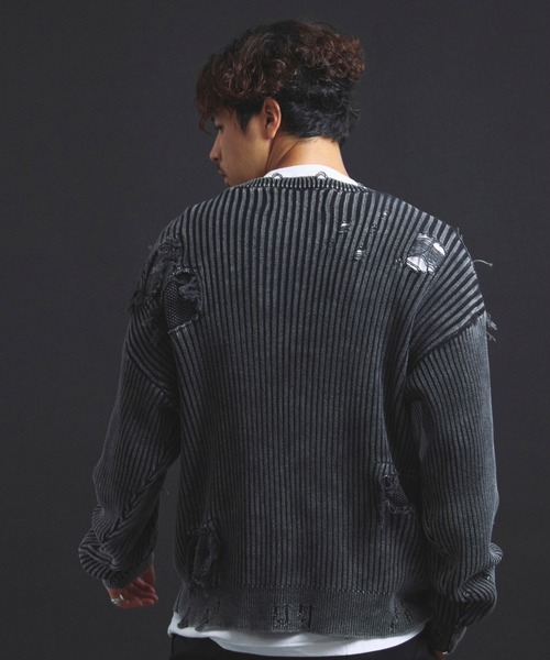 JACKROSE（ジャックローズ）の「B-TRS-Lips&Tongue-ダメージグランジニット（ニット/セーター・メンズ・ブラック/ブラック系2・M/L）」の4枚目の写真