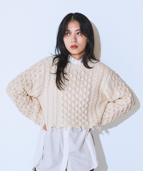 クラッシュケーブルショートプルオーバー/603987（ニット/セーター