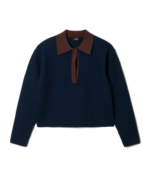 SATUR Diagonal Collar Half Knitwearポロシャツ ADRER（アドラー） ポロシャツ extra quality block check polo knit