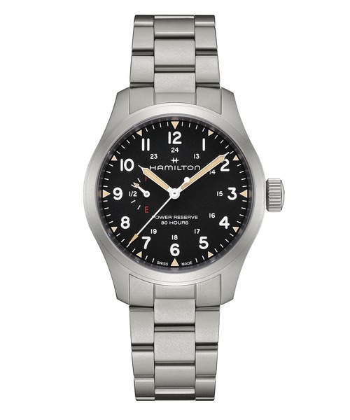 HAMILTON（ハミルトン）の「HAMILTON [ハミルトン] 腕時計 Khaki Field （カーキ フィールド） Power Reserve メカニカル 機械式 40MM ブラック×シルバー（アナログ腕時計・メンズ・ブラック・FREE）」の2枚目の写真