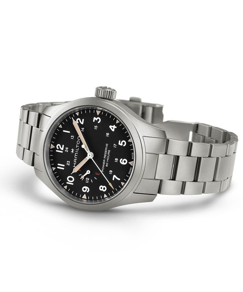 HAMILTON（ハミルトン）の「HAMILTON [ハミルトン] 腕時計 Khaki Field （カーキ フィールド） Power Reserve メカニカル 機械式 40MM ブラック×シルバー（アナログ腕時計・メンズ・ブラック・FREE）」の3枚目の写真