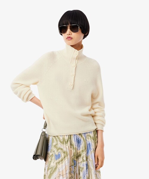 LACOSTE（ラコステ）の「3Dニッティングハーフボタンハイネック ウールニットポロセーター（ニット/セーター・レディース・グレー/オフホワイト・34/40/38/36）」の14枚目の写真