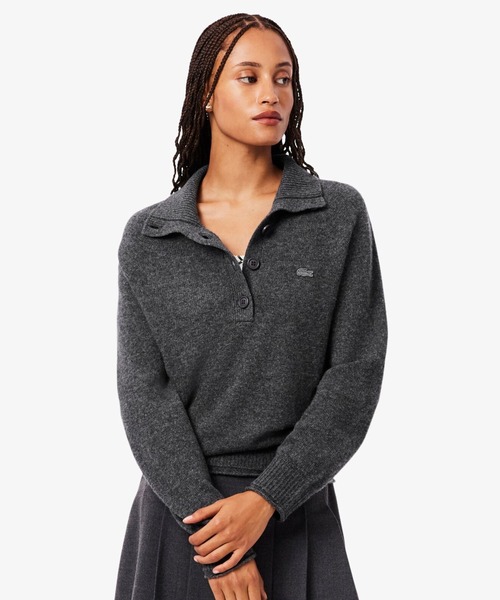 LACOSTE（ラコステ）の「3Dニッティングハーフボタンハイネック ウールニットポロセーター（ニット/セーター・レディース・グレー/オフホワイト・34/40/38/36）」の4枚目の写真