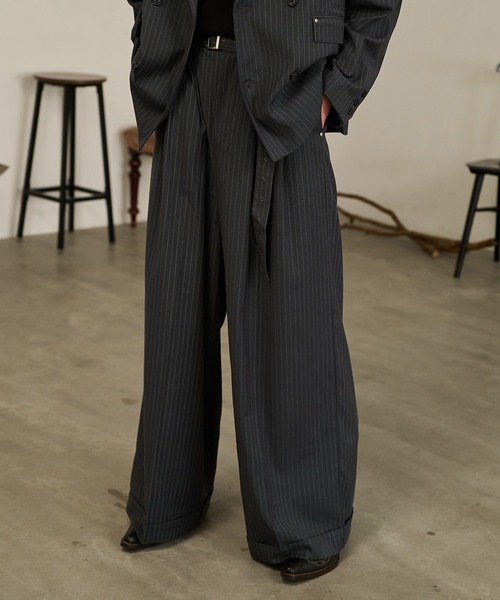 Striped Belted Baggy Slacks/ストライプベルテッドスラックス