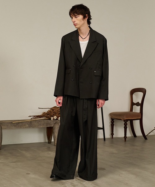 Striped Belted Baggy Slacks/ストライプベルテッドスラックス