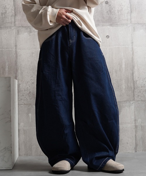 1111clothing(ワンフォークロージング)の「バレルレッグジーンズ ワイドパンツ / Barrel Leg Jeans Wide Pants(デニムパンツ・メンズ・ブラック/ネイビー/インディゴブルー・S/M/L)」の3枚目の写真