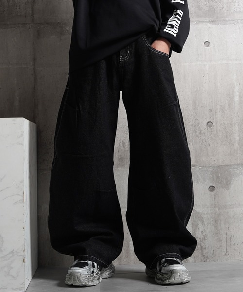 1111clothing(ワンフォークロージング)の「バレルレッグジーンズ ワイドパンツ / Barrel Leg Jeans Wide Pants(デニムパンツ・メンズ・ブラック/ネイビー/インディゴブルー・S/M/L)」の6枚目の写真