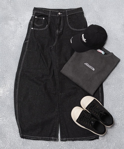 1111clothing(ワンフォークロージング)の「バレルレッグジーンズ ワイドパンツ / Barrel Leg Jeans Wide Pants(デニムパンツ・メンズ・ブラック/ネイビー/インディゴブルー・S/M/L)」の5枚目の写真