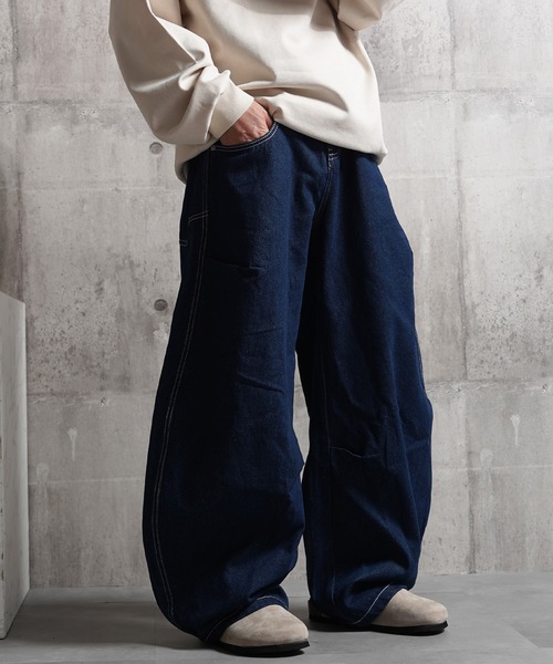 1111clothing(ワンフォークロージング)の「バレルレッグジーンズ ワイドパンツ / Barrel Leg Jeans Wide Pants(デニムパンツ・メンズ・ブラック/ネイビー/インディゴブルー・S/M/L)」の12枚目の写真