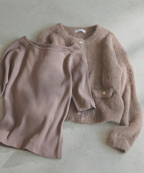 NATURAL BEAUTY BASIC（ナチュラルビューティーベーシック）の「◇【sweet掲載】【ちょうど、いい服】“ふわ＆リブ”アンサンブルニット（カーディガン/ボレロ・レディース・ブラウン/ライトグリーン/ベージュ/イエロー・FREE）」の2枚目の写真