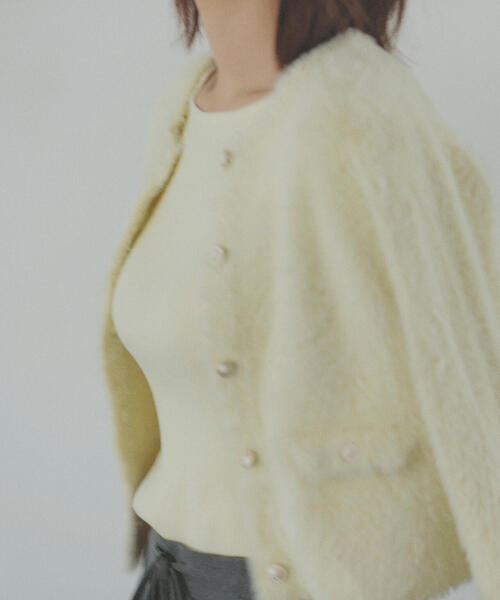 NATURAL BEAUTY BASIC（ナチュラルビューティーベーシック）の「◇【sweet掲載】【ちょうど、いい服】“ふわ＆リブ”アンサンブルニット（カーディガン/ボレロ・レディース・ブラウン/ライトグリーン/ベージュ/イエロー・FREE）」の4枚目の写真