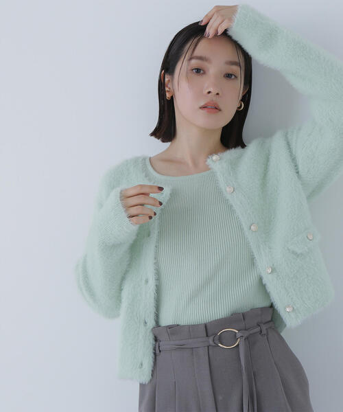 NATURAL BEAUTY BASIC（ナチュラルビューティーベーシック）の「◇【sweet掲載】【ちょうど、いい服】“ふわ＆リブ”アンサンブルニット（カーディガン/ボレロ・レディース・ブラウン/ライトグリーン/ベージュ/イエロー・FREE）」の3枚目の写真