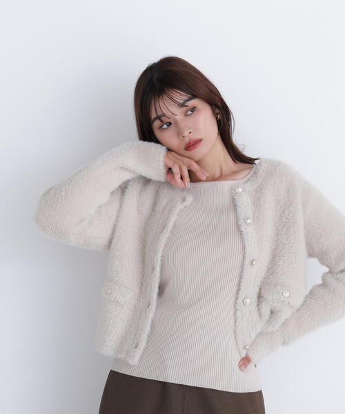 NATURAL BEAUTY BASIC（ナチュラルビューティーベーシック）の「◇【sweet掲載】【ちょうど、いい服】“ふわ＆リブ”アンサンブルニット（カーディガン/ボレロ・レディース・ブラウン/ライトグリーン/ベージュ/イエロー・FREE）」の7枚目の写真