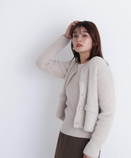 NATURAL BEAUTY BASIC（ナチュラルビューティーベーシック）の「◇【sweet掲載】【ちょうど、いい服】“ふわ＆リブ”アンサンブルニット（カーディガン/ボレロ・レディース・ブラウン/ライトグリーン/ベージュ/イエロー・FREE）」の9枚目の写真