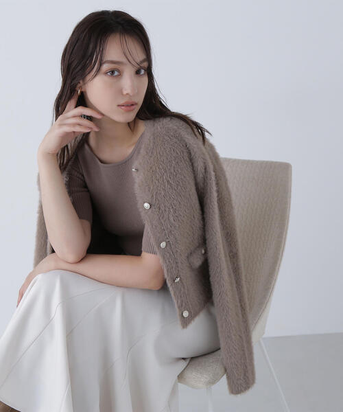 NATURAL BEAUTY BASIC（ナチュラルビューティーベーシック）の「◇【sweet掲載】【ちょうど、いい服】“ふわ＆リブ”アンサンブルニット（カーディガン/ボレロ・レディース・ブラウン/ライトグリーン/ベージュ/イエロー・FREE）」の11枚目の写真