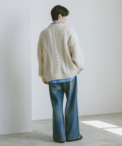 RAGEBLUE(レイジブルー)の「キリカエケーブルニットクルー(ニット/セーター・メンズ・ホワイト/ブラック/グリーン・MEDIUM/LARGE)」の6枚目の写真