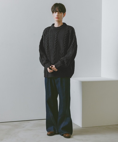 RAGEBLUE(レイジブルー)の「キリカエケーブルニットクルー(ニット/セーター・メンズ・ホワイト/ブラック/グリーン・MEDIUM/LARGE)」の11枚目の写真