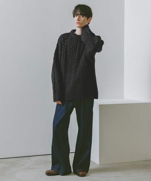 RAGEBLUE(レイジブルー)の「キリカエケーブルニットクルー(ニット/セーター・メンズ・ホワイト/ブラック/グリーン・MEDIUM/LARGE)」の12枚目の写真