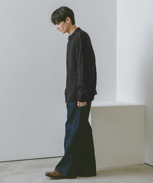 RAGEBLUE(レイジブルー)の「キリカエケーブルニットクルー(ニット/セーター・メンズ・ホワイト/ブラック/グリーン・MEDIUM/LARGE)」の13枚目の写真