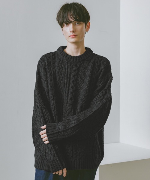 RAGEBLUE(レイジブルー)の「キリカエケーブルニットクルー(ニット/セーター・メンズ・ホワイト/ブラック/グリーン・MEDIUM/LARGE)」の14枚目の写真