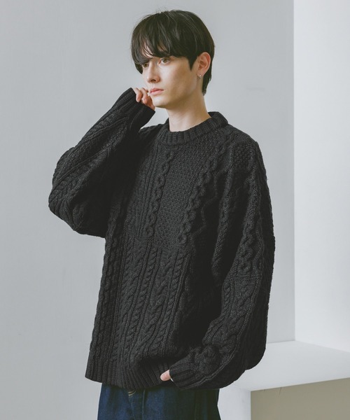 RAGEBLUE(レイジブルー)の「キリカエケーブルニットクルー(ニット/セーター・メンズ・ホワイト/ブラック/グリーン・MEDIUM/LARGE)」の15枚目の写真