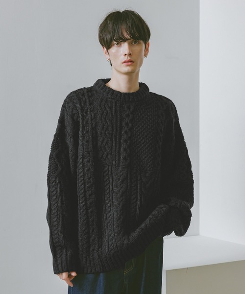 RAGEBLUE(レイジブルー)の「キリカエケーブルニットクルー(ニット/セーター・メンズ・ホワイト/ブラック/グリーン・MEDIUM/LARGE)」の16枚目の写真