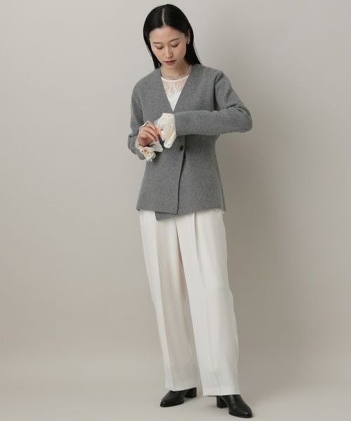 A part by（アパートバイ）の「ウールアシメニットジャケット（ノーカラージャケット・レディース・アイボリー/グレー系その他4・FREE）」の7枚目の写真