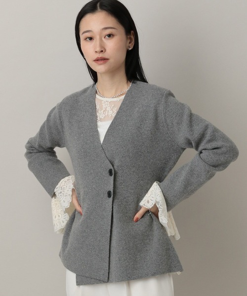 ウールアシメニットジャケット（ノーカラージャケット）｜A part by