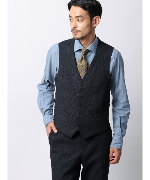 SUIT SQUARE(スーツスクエア)の「スマみえレジレ ウォッシャブル ストレッチ 防シワ CROSS MOVA バーズアイ(スーツベスト・メンズ・グレー/ネイビー・S/L/M/LL/3L)」の1枚目の写真