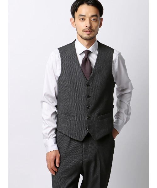 SUIT SQUARE(スーツスクエア)の「スマみえレジレ ウォッシャブル ストレッチ 防シワ CROSS MOVA バーズアイ(スーツベスト・メンズ・グレー/ネイビー・S/L/M/LL/3L)」の2枚目の写真