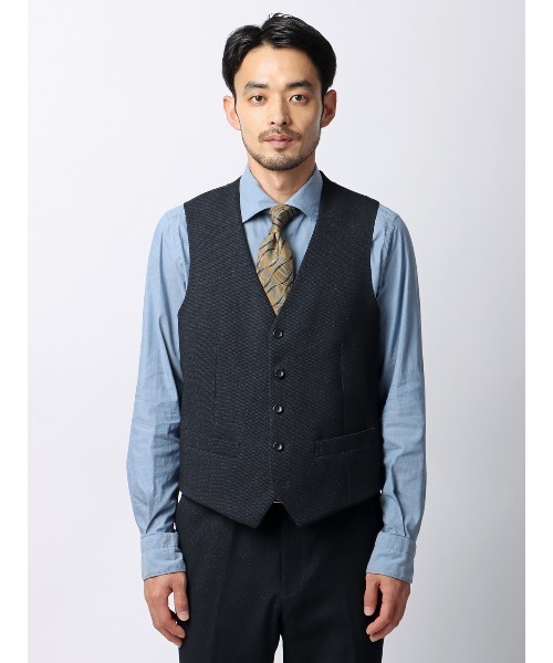 SUIT SQUARE(スーツスクエア)の「スマみえレジレ ウォッシャブル ストレッチ 防シワ CROSS MOVA バーズアイ(スーツベスト・メンズ・グレー/ネイビー・S/L/M/LL/3L)」の4枚目の写真