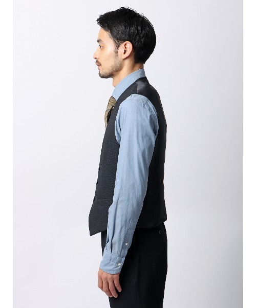 SUIT SQUARE(スーツスクエア)の「スマみえレジレ ウォッシャブル ストレッチ 防シワ CROSS MOVA バーズアイ(スーツベスト・メンズ・グレー/ネイビー・S/L/M/LL/3L)」の5枚目の写真