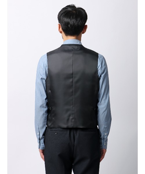 SUIT SQUARE(スーツスクエア)の「スマみえレジレ ウォッシャブル ストレッチ 防シワ CROSS MOVA バーズアイ(スーツベスト・メンズ・グレー/ネイビー・S/L/M/LL/3L)」の6枚目の写真