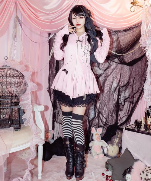 ジャケット・アウター avenchumu Pleated devil zip hoodie WHITE Pleated devil zip hoodie（パーカー）｜AVENCHUMU（アバンチュウム