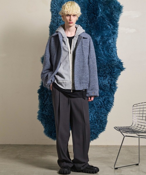 MAISON SPECIAL ネイビー フード付きジップアップパーカー UNISEX》Prime-Over Gathered Hood Zip Parka/プライムオーバー