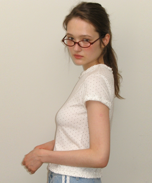 RONRON(ロンロン)の「NECK RUFFLE SHORT SLEEVE T SHIRT WHITE DOT(Tシャツ/カットソー・レディース・その他・FREE)」の5枚目の写真