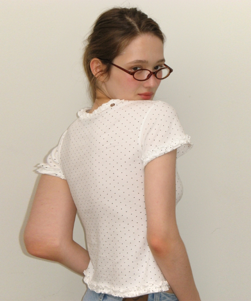 RONRON(ロンロン)の「NECK RUFFLE SHORT SLEEVE T SHIRT WHITE DOT(Tシャツ/カットソー・レディース・その他・FREE)」の6枚目の写真