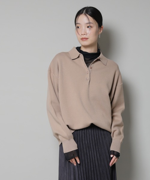 NANO universe（ナノユニバース）の「スウェットライク衿付きボタンニット（ニット/セーター・レディース・ブルー/ベージュ/ネイビー・FREE）」の2枚目の写真