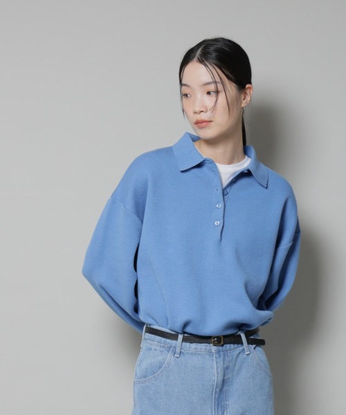 NANO universe（ナノユニバース）の「スウェットライク衿付きボタンニット（ニット/セーター・レディース・ブルー/ベージュ/ネイビー・FREE）」の11枚目の写真