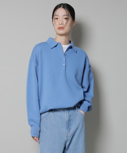 NANO universe（ナノユニバース）の「スウェットライク衿付きボタンニット（ニット/セーター・レディース・ブルー/ベージュ/ネイビー・FREE）」の13枚目の写真