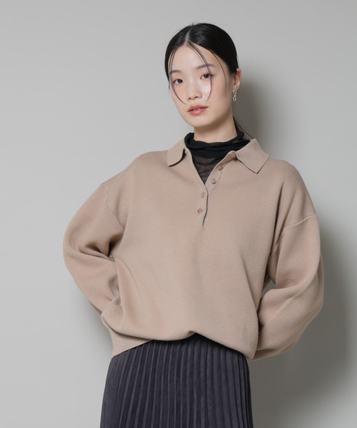 NANO universe（ナノユニバース）の「スウェットライク衿付きボタンニット（ニット/セーター・レディース・ブルー/ベージュ/ネイビー・FREE）」の18枚目の写真