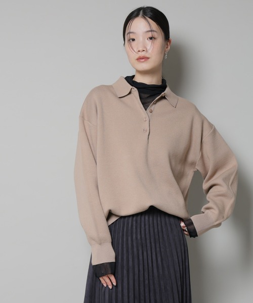 NANO universe（ナノユニバース）の「スウェットライク衿付きボタンニット（ニット/セーター・レディース・ブルー/ベージュ/ネイビー・FREE）」の19枚目の写真