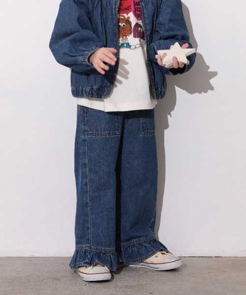 Ocean&Ground（オーシャン&グラウンド）の「ﾌﾘﾙﾃﾞﾆﾑ（デニムパンツ・キッズ・ケミカルウォッシュ/ダークインディゴブルー/ブラック・140/130/120/110/100/90）」の3枚目の写真