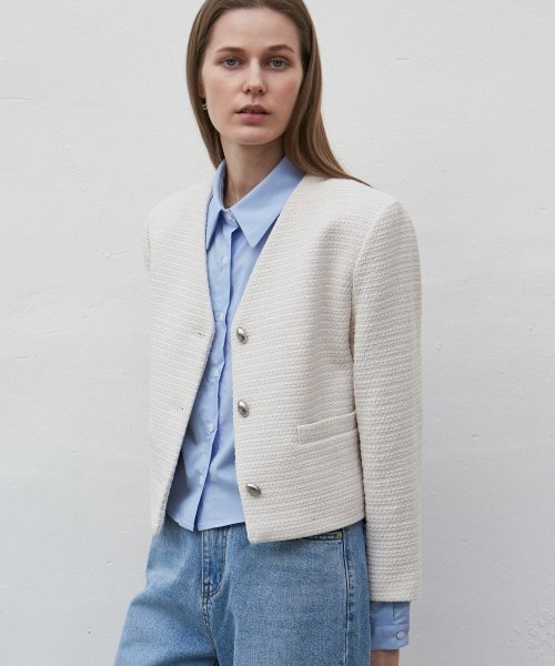 NICK&NICOLE(ニックアンドニコール)の「TWEED CROP JACKET_IVORY(テーラードジャケット・レディース・その他・FREE)」の3枚目の写真