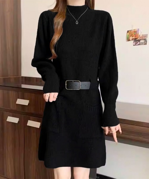 Miniministore(ミニミニストア)の「ベルト付きニットワンピースウエストマーク(ワンピース・レディース・ホワイト/モカ/ブラック/ホワイト×ブラック・FREE)」の13枚目の写真