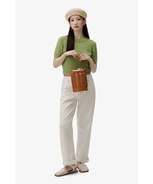 MUSINSA STANDARD WOMAN（ムシンサスタンダードウーマン）の「ウィメンズファンシーヤンクルーネック半袖ニット[ライトグリーン]（ニット/セーター・レディース・その他・SMALL/MEDIUM/LARGE）」の6枚目の写真