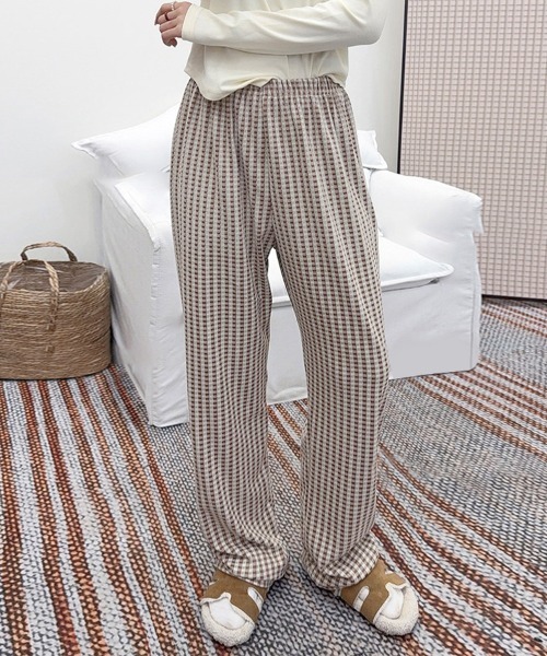 ReRe(リリ)の「チェック柄ルームパンツ(その他パンツ・レディース・ブラック/パープル/ピンク/ブラウン・MEDIUM/LARGE)」の3枚目の写真