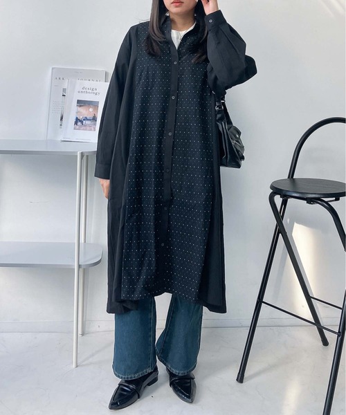 AS KNOW AS plus（アズノゥアズプラス）の「♪パネルタックミックスワンピ―ス（ワンピース・レディース・ブラック系/ダークグリーン系/ネイビー系/ブラウン系・FREE）」の21枚目の写真