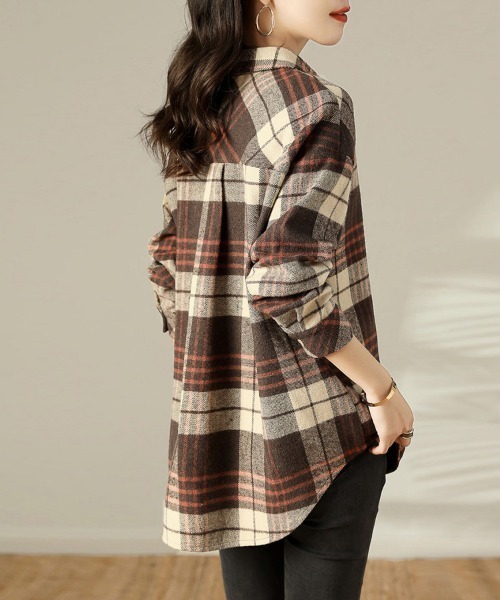 ONEP STAR(ワンピスター)の「チェック柄×胸ポケット付きシャツ(シャツ/ブラウス・レディース・オレンジ・MEDIUM/LARGE/X-LARGE)」の6枚目の写真